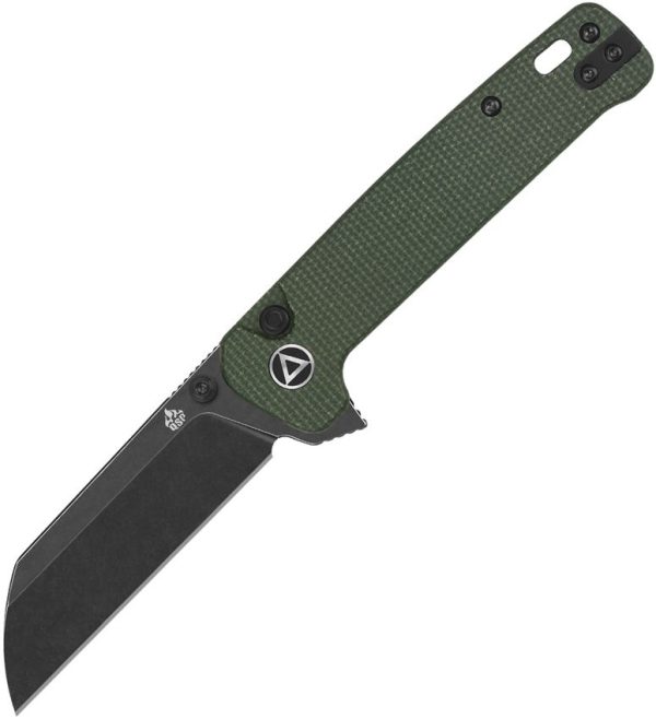 QSP Penguin Button Lock Folding Knife 14C28N Black Green Micarta