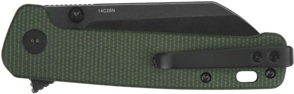 QSP Penguin Button Lock Folding Knife 14C28N Black Green Micarta