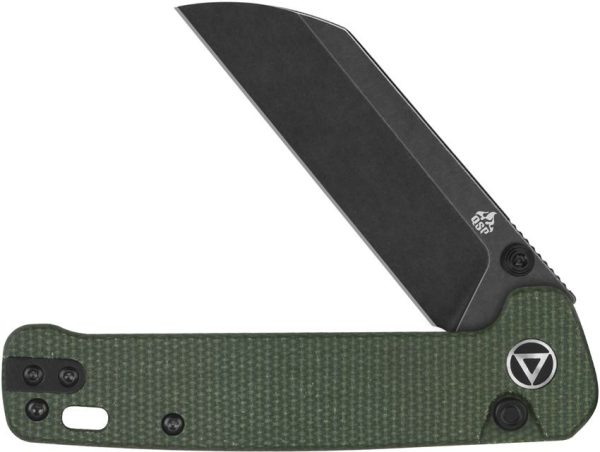QSP Penguin Button Lock Folding Knife 14C28N Black Green Micarta