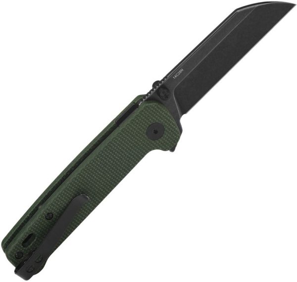 QSP Penguin Button Lock Folding Knife 14C28N Black Green Micarta
