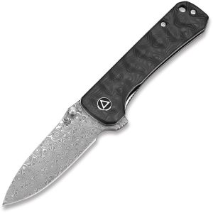 QSP Hawk Linerlock Damascus Carbon Fiber Folding Knife