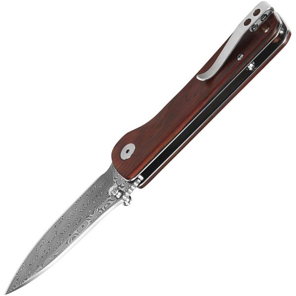 QSP Hawk Linerlock Damascus Cocobolo Folding Knife