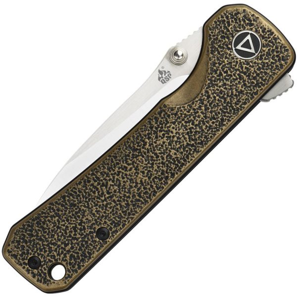 QSP Hawk Linerlock Brass Folding Knife 14C28N Blade