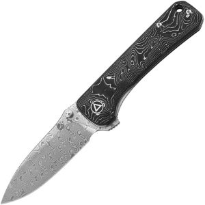 QSP Hawk Linerlock Damascus Steel Folding Knife Carbon Fiber