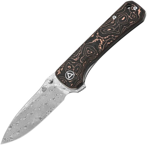 QSP Hawk Linerlock Damascus Steel Copper Foil Folding Knife