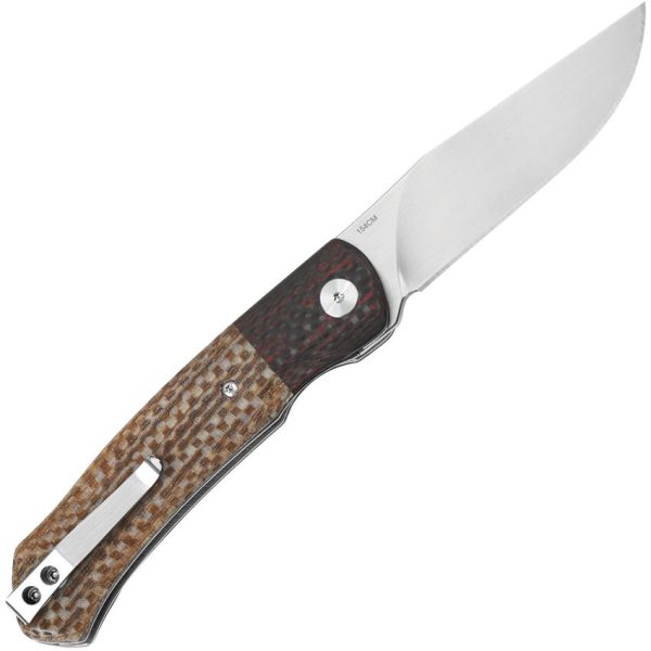 QSP Gannet Linerlock Brown 154CM Folding Knife Pocket Clip