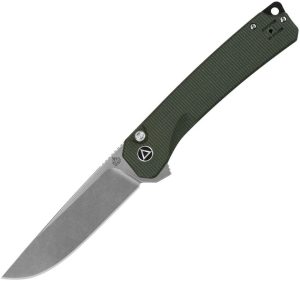 QSP Knife Osprey XL Button Lock - Green Micarta D2