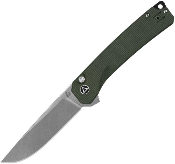 QSP Knife Osprey XL Button Lock - Green Micarta D2