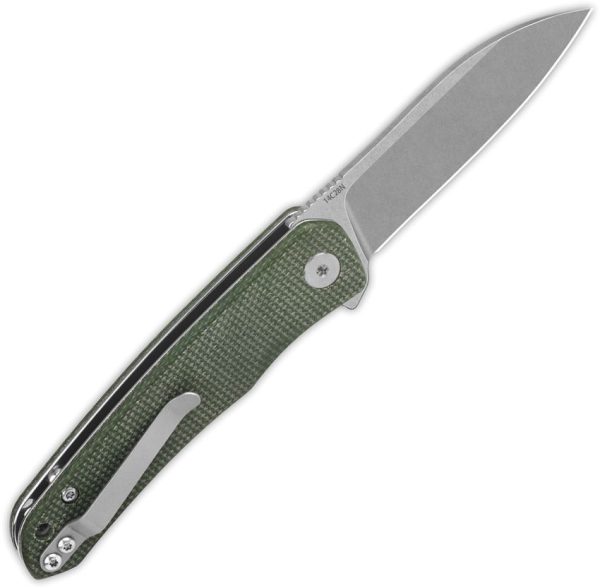 QSP Knife Otter Linerlock - Green Micarta 14C28N