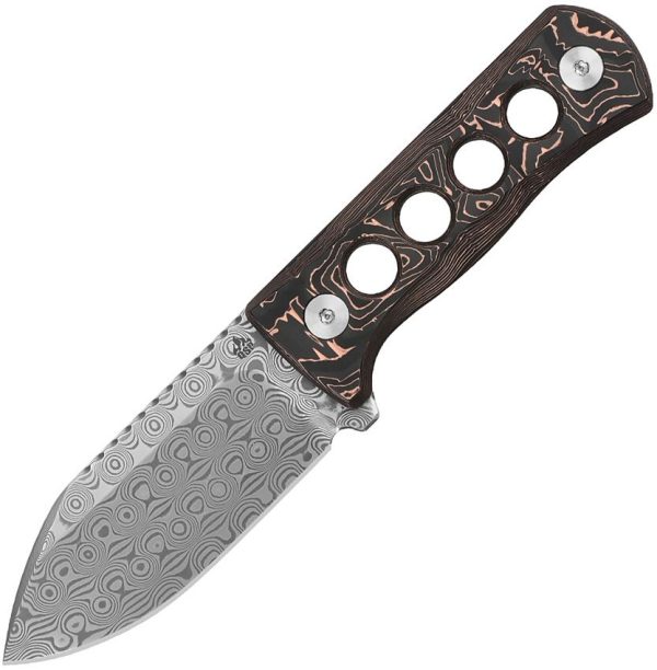 QSP Canary Neck Knife Damascus Steel Copper Handle Fixed Blade
