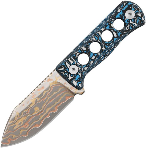 QSP Canary Neck Knife Damascus Copper Carbon Fiber Fixed Blade