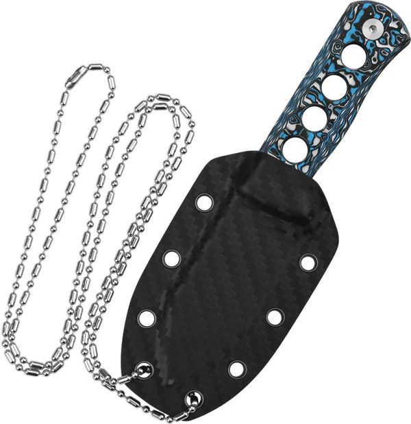 QSP Canary Neck Knife Damascus Copper Carbon Fiber Fixed Blade