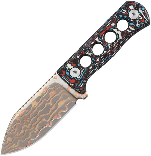 QSP Canary Neck Knife Damascus Copper Carbon Fiber Fixed Blade