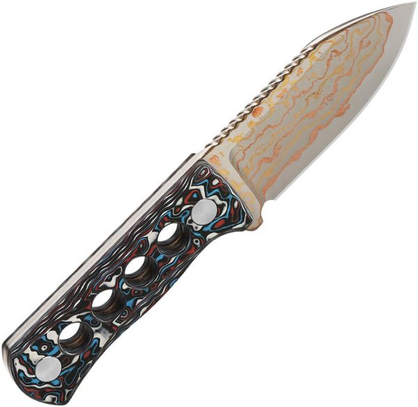 QSP Canary Neck Knife Damascus Copper Carbon Fiber Fixed Blade