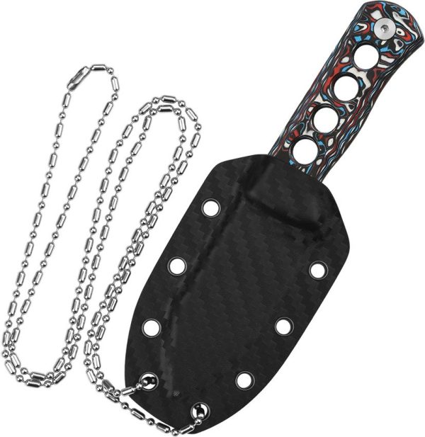 QSP Canary Neck Knife Damascus Copper Carbon Fiber Fixed Blade