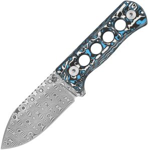 QSP Canary Neck Knife Damascus Steel Carbon Fiber Fixed Blade