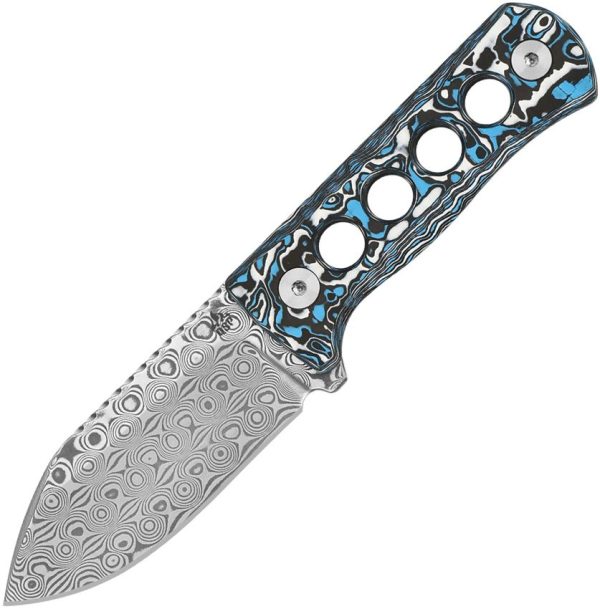 QSP Canary Neck Knife Damascus Steel Carbon Fiber Fixed Blade