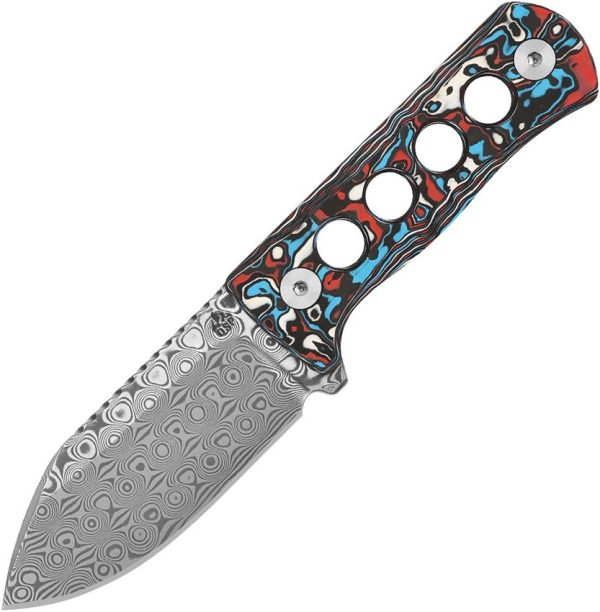 QS141J.jpg QSP Canary Neck Knife Damascus Steel Fixed Blade Red CF