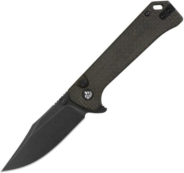 QS147A2.jpg QSP Grebe Button Lock Brown Micarta Folding Knife 14C28N