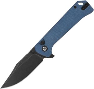 QS147B2.jpg QSP Grebe Button Lock Folding Knife Blue Micarta 14C28N