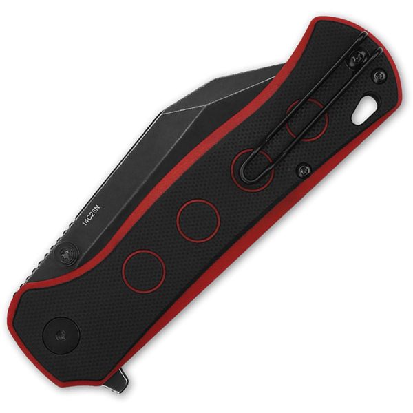 QSP Swordfish Button Lock Folding Knife 14C28N Black Red G10