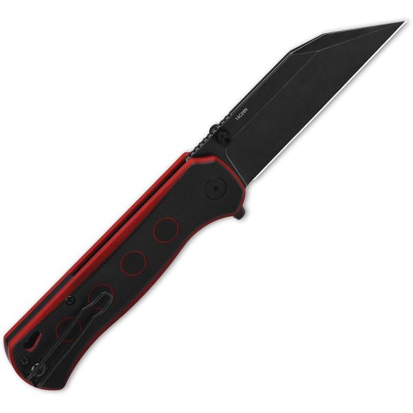 QSP Swordfish Button Lock Folding Knife 14C28N Black Red G10