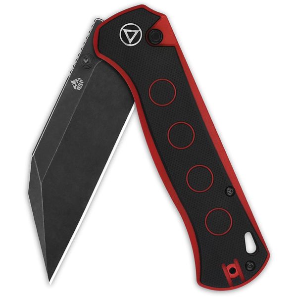 QSP Swordfish Button Lock Folding Knife 14C28N Black Red G10