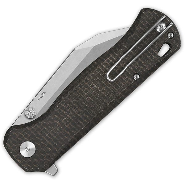 QSP Swordfish Button Lock Folding Knife 14C28N Brown Micarta