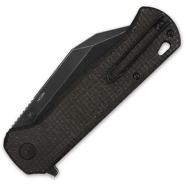 QSP Swordfish Button Lock Folding Knife 14C28N Brown Micarta