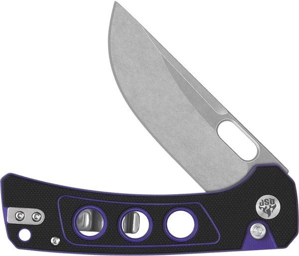 QSP Unicorn Button Lock Purple G10 Folding Knife 14C28N