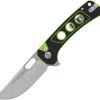 QSP Unicorn Button Lock Folding Knife 14C28N Neon G10