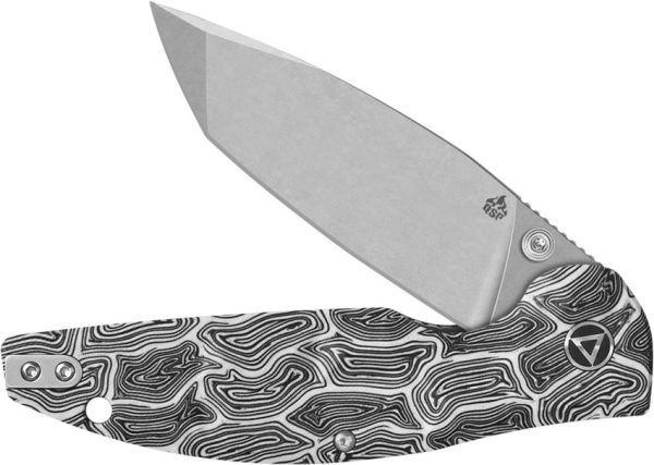 QSP Turtle Punk Folding Knife 14C28N Tanto Black White G10