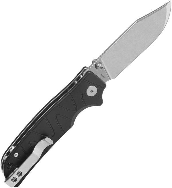 QSP Knife Kali Button Lock Black Aluminum - Clip Point