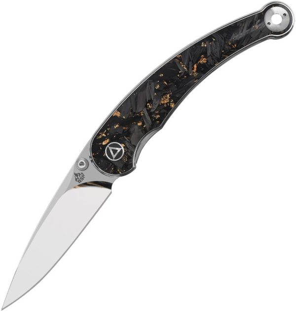 QS161A.jpg QSP Dolphin Linerlock Gold Carbon Fiber Folding Knife 14C28N
