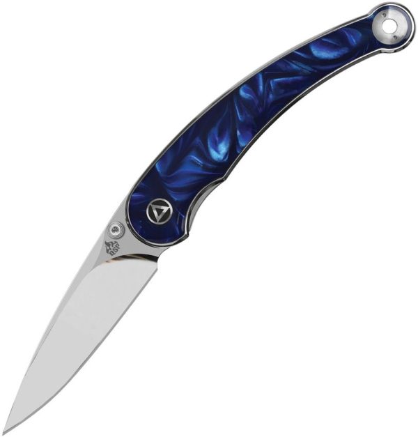 QSP Dolphin Linerlock Folding Knife Blue Resin 14C28N Spear