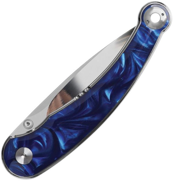 QSP Dolphin Linerlock Folding Knife Blue Resin 14C28N Spear