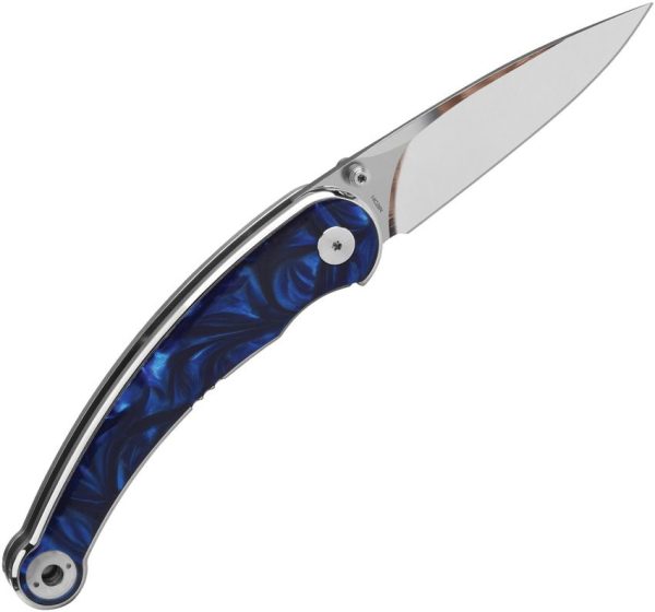 QSP Dolphin Linerlock Folding Knife Blue Resin 14C28N Spear