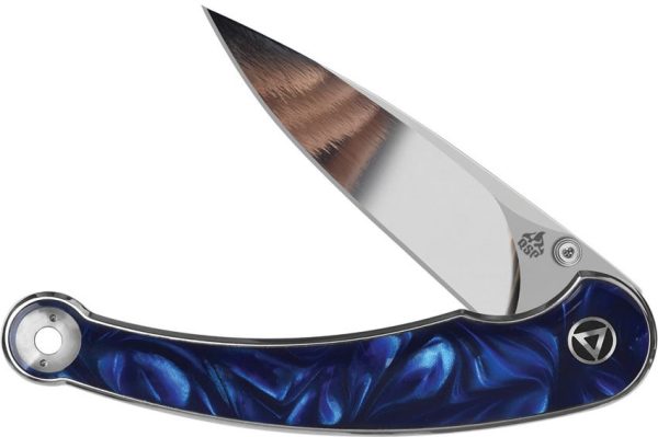 QSP Dolphin Linerlock Folding Knife Blue Resin 14C28N Spear
