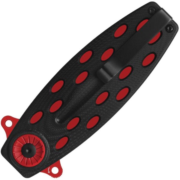 QSP Beetle Linerlock Folding Knife 14C28N Red Coated Blade Black G10