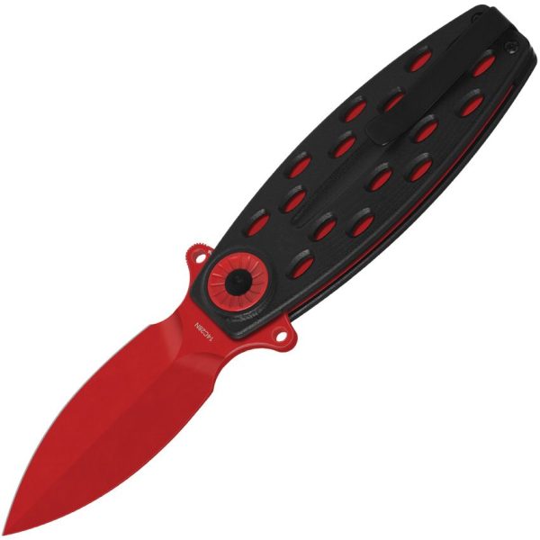 QSP Beetle Linerlock Folding Knife 14C28N Red Coated Blade Black G10