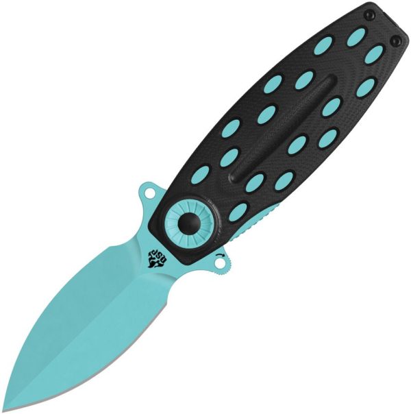 QSP Beetle Linerlock Folding Knife 14C28N Blue Blade Black G10