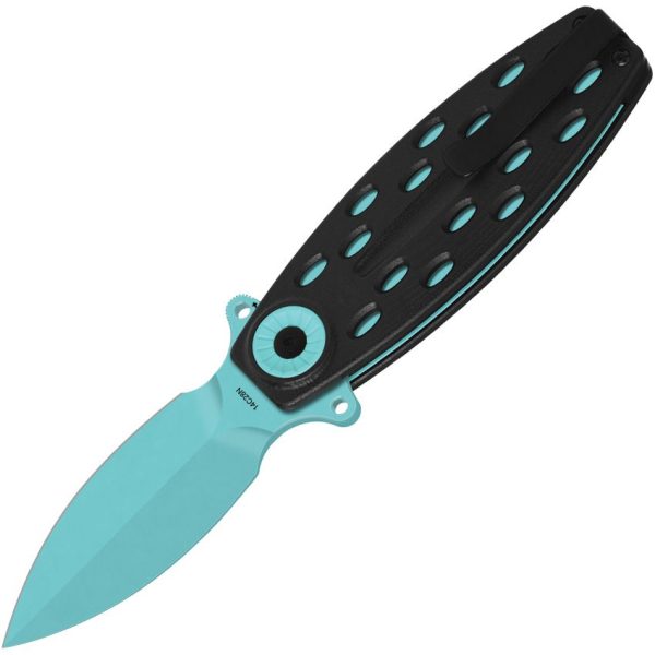 QSP Beetle Linerlock Folding Knife 14C28N Blue Blade Black G10