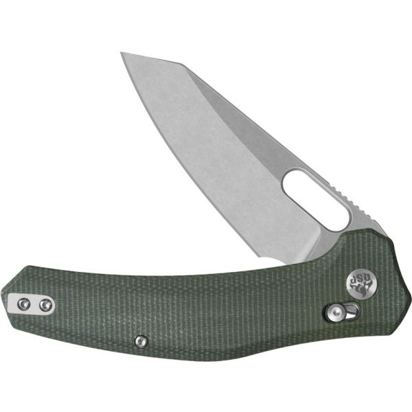 QSP Emu Glyde Lock Green Micarta Folding Knife 14C28N