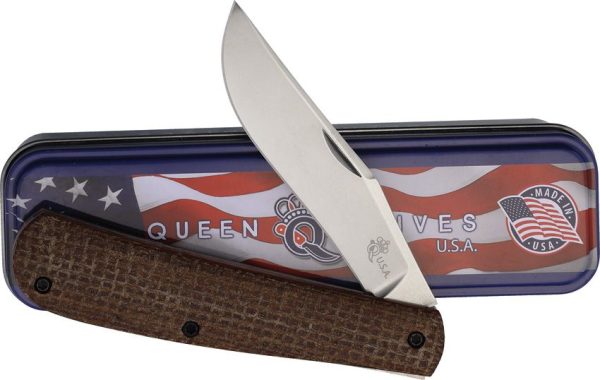 Queen Mountain Man Trapper Magnacut Folding Knife Brown Micarta