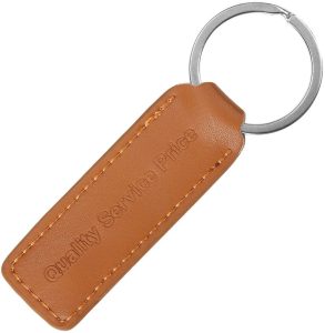 QSP Knife Leather Keychain - Brown Logo