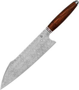 QSP Knife Mulan Harpoon Chef's 8" Damascus Steel Fixed Blade