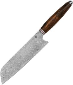 QSP Mulan Santoku Damascus Fixed Blade Knife Ironwood Handle