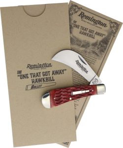 R693.jpg Remington 2023 Hawkbill Bullet Folding Knife Red Bone 440SS