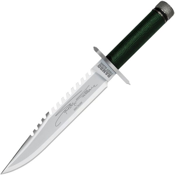 Rambo Mini First Blood Bowie Fixed Blade Knife OD Green Cord