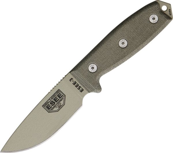 ESEE Model 3 Desert Tan Fixed Blade Knife 1095HC Steel